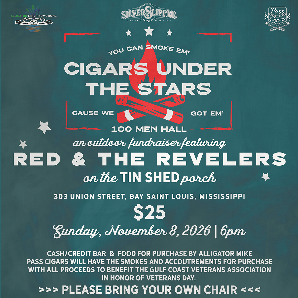 Cigars Under the Stars: Red & The Revelers - Sun, Nov 8, 2026 @ 6PM