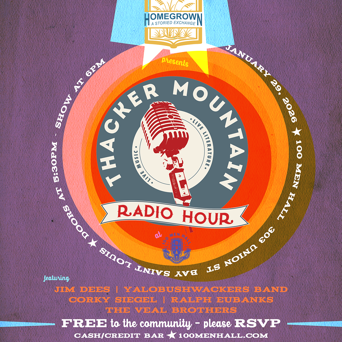 Thacker Mountain Radio Hour LIVE at 100 Men Hall, Jan 29, 2026 @ 6PM